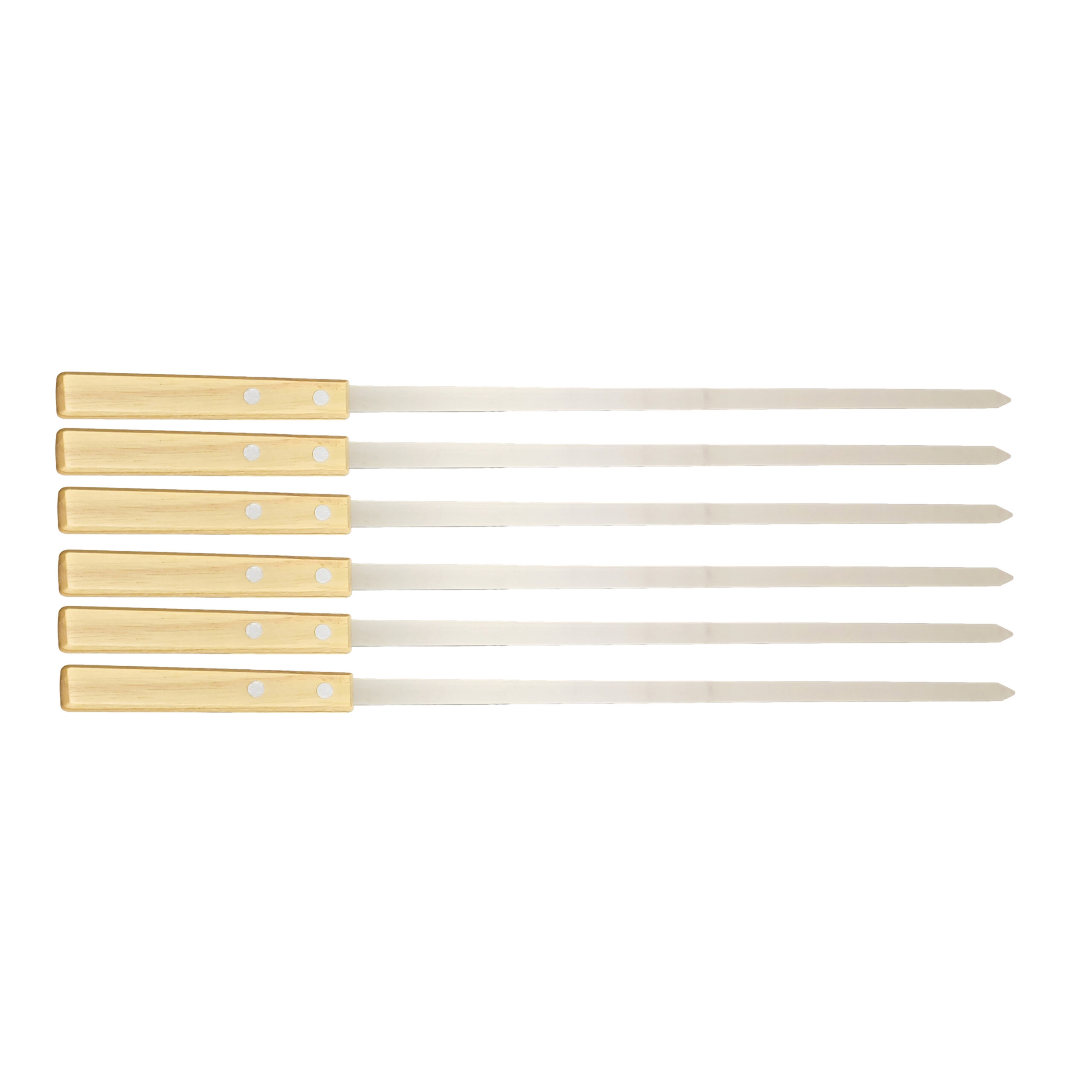 thumbnail image 2 of Alpine Cuisine 6-Pack Stainless Steel BBQ Skewers – 23-Inch Wood Handle Kebab Sticks 2 of 3